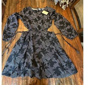 Linen Blend Dress Cutout Black &‎ Gray Large Universal Thread Floral  NWT Woman